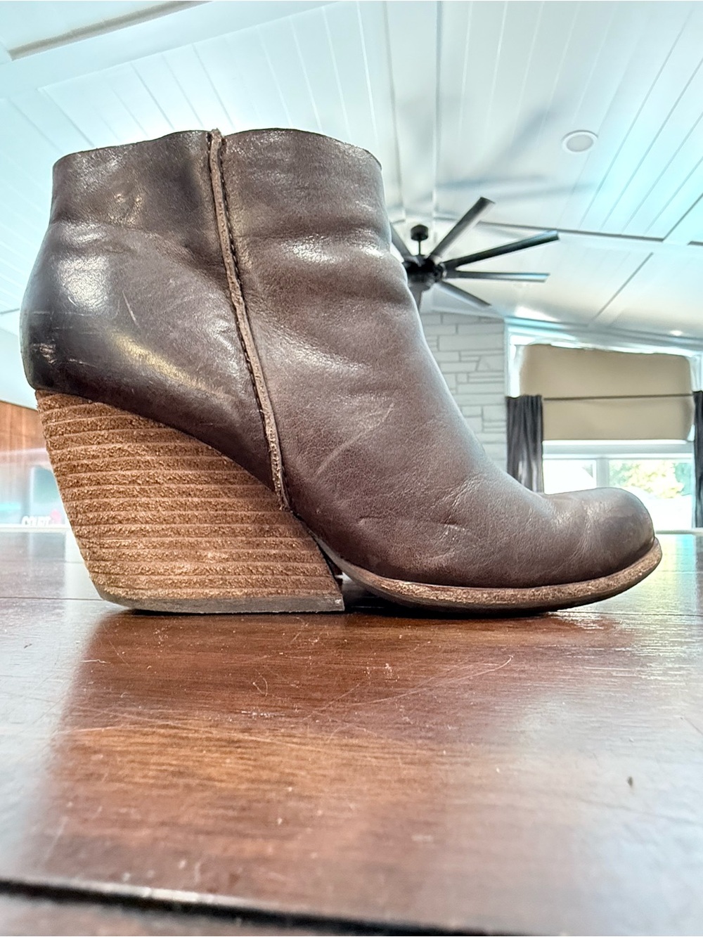 Kork-Ease Isa Brown Leather Buckle Zipper Moto Ankle Boots Booties, 7.5